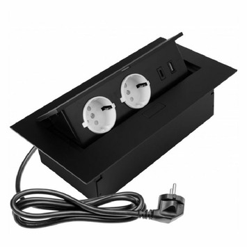 Enchufe embutir encimera 2 corriente 2 USB negro