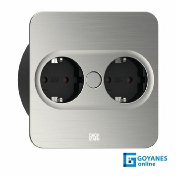 Enchufe embutir girable cuadrado x2 schuko inox