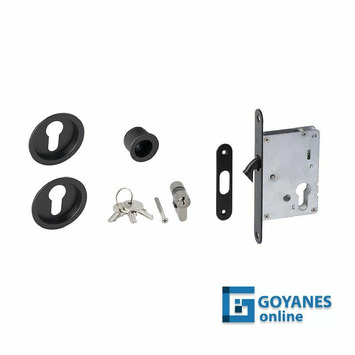 Cerradura puerta corredera redondo negro juego
