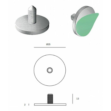 Base adhesiva para tope puerta Ø25mm