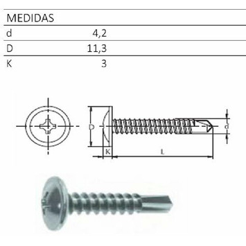 Tornillo rosca chapa 4,2x13 c/aran.autot. (1000 u)