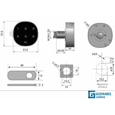 Cerradura taquilla electrónica teclado PUCK 58x58