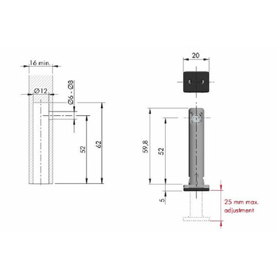 Nivelador Rekord Tech h=52mm Ø12mm