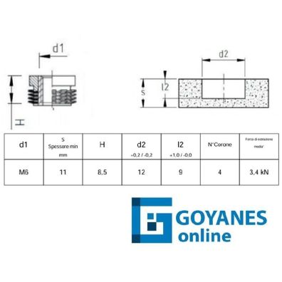 Inserto compacto/solid 4 coronas M6x8,5 d12mm P.9
