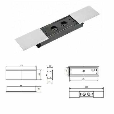 Regleta empotrable PRESTINO 2 enchufes+USB alu