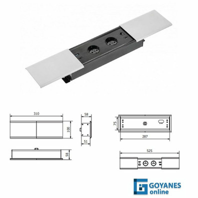 Regleta empotrable PRESTINO 2 enchufes+USB alu