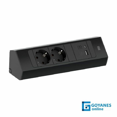 Enchufe torre angular 2 enchufes + USB A&C negro