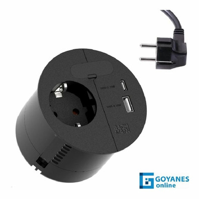 Enchufe + USB A&C negro LOOP IN CHARGE