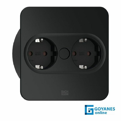 Enchufe embutir girable cuadrado x2 schuko negro