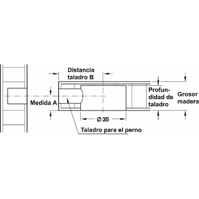Herraje unión pernio Hafele M6 35mm