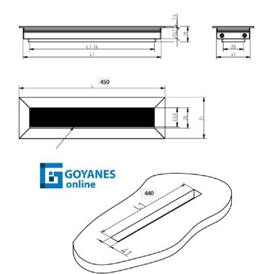 Pasacables aluminio anodizado plata mate 45x450mm