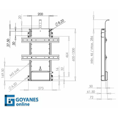 Elevador pantalla TV motor carrera 700mm 65kg.