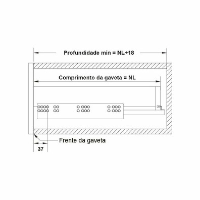 Guía quadro Hafele freno 19mm ext. total 270mm jg.