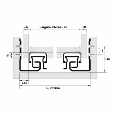 Guía quadro Hafele freno 19mm ext. total 300mm jg.
