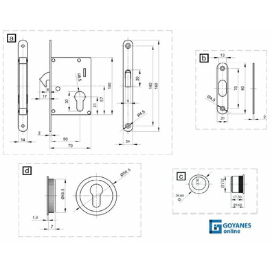 Kit cerradura puerta corredera redondo oro