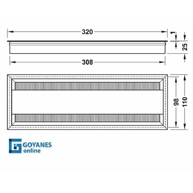 Pasacables rectangular doble 320x110mm plata mate