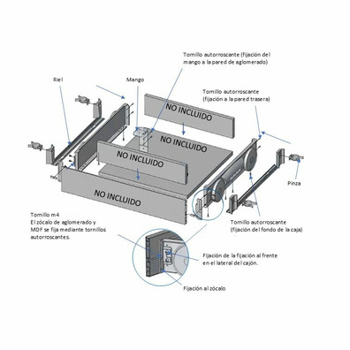 Cajón zocalo kit con ruedas fondo 450mm