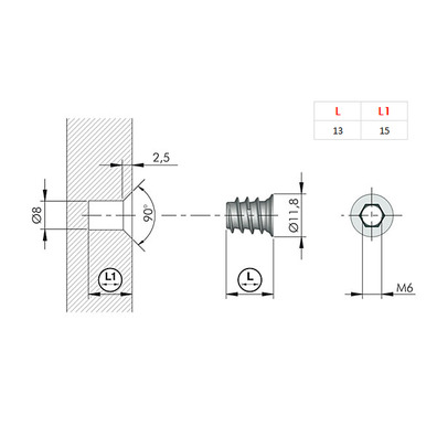 Tuerca herraje unión Target J10 M6 13/15 mm zamak