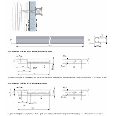 Perfil aluminio para TRIADE 2400mm